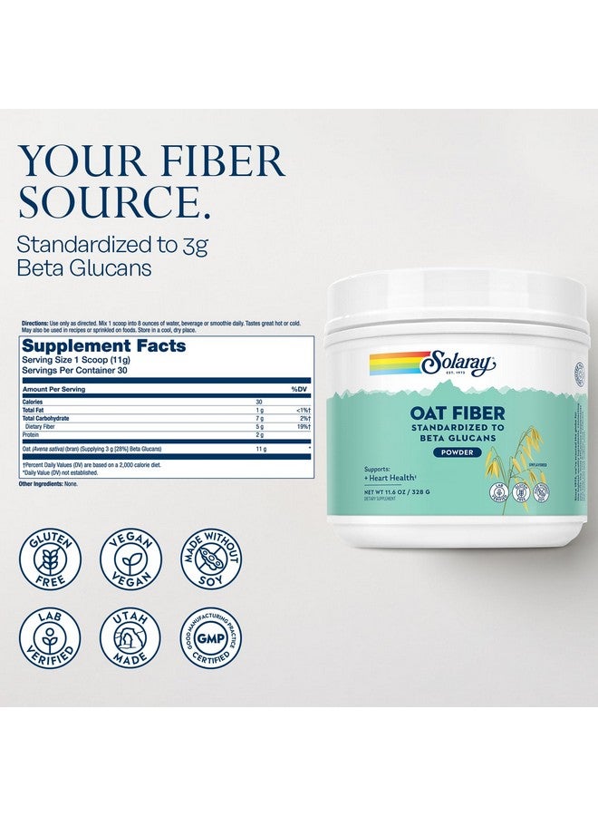 SOLARAY Oat Fiber - Soluble Fiber Supplement Powder - Standardized to Beta Glucans for Heart Health Support - Unflavored, Gluten Free, Vegan, 60 Day Guarantee, Lab Verified - 30 Servings, 11.6oz - Image 2