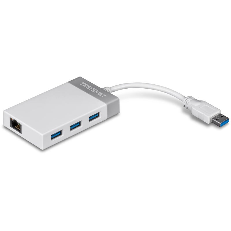 TRENDnet 3Port USB 30 Hub TU3ETGH3 Compact USB to Ethernet Adapter 3 x USB 30 Ports 1 x RJ45 Gigabit Ethernet Port Supports XP Vista Windows Mac OS 106109 Nintendo Switch White - Image 2