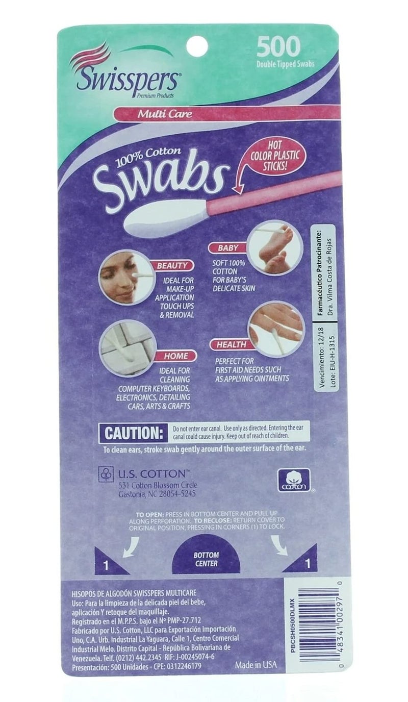 Swisspers Double Tipped Cotton Swabs 500 ea,Pack of 2, Colors May Vary - Image 5