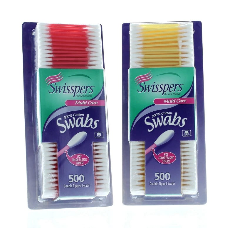 Swisspers Double Tipped Cotton Swabs 500 ea,Pack of 2, Colors May Vary - Image 1