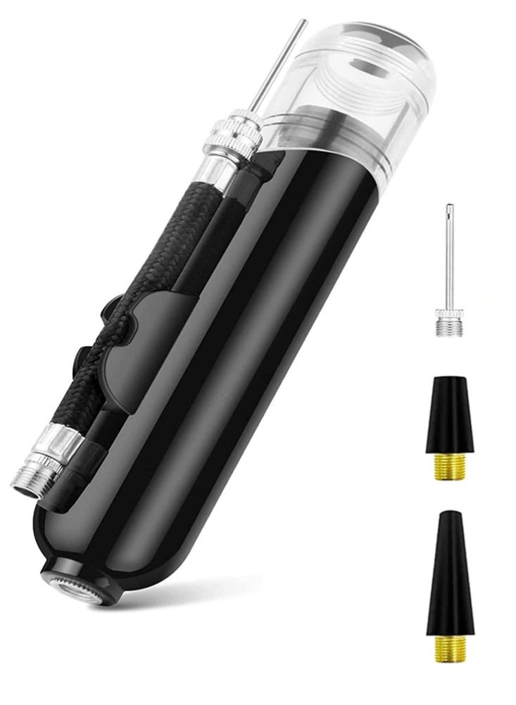 FDsport مضخة كرات، قطعة واحدة من مضخة الهواء اليدوية المحمولة ذات العمل المزدوج لرياضة كرة السلة وكرة القدم وكرة الطائرة مع إبر وفوهات، لون أسود - Image 1