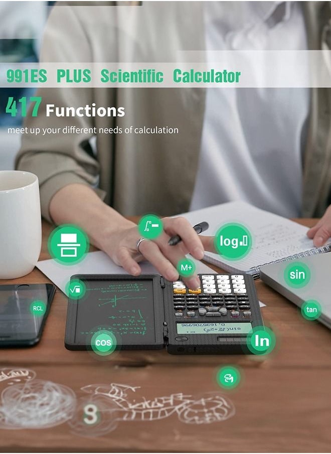 ULHYC - Scientific Calculator with LCD Notepad 417 Functions Professional Portable Foldable Calculator for Students Upgraded 991ES Black - Image 1