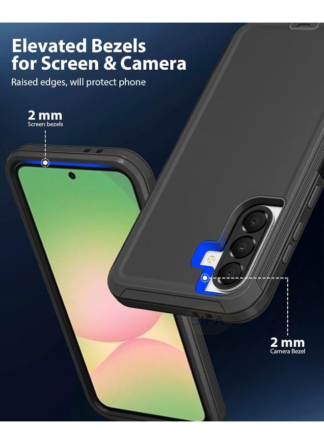Samsung Galaxy A56 Case with HD Tempered Glass Screen Protector, Durable Shockproof 3-Layer Heavy Duty Phone Case, [Shockproof] [Drop-Proof] [Dust-Proof] Bumper Case for Samsung A56 5G 6.7″, Black