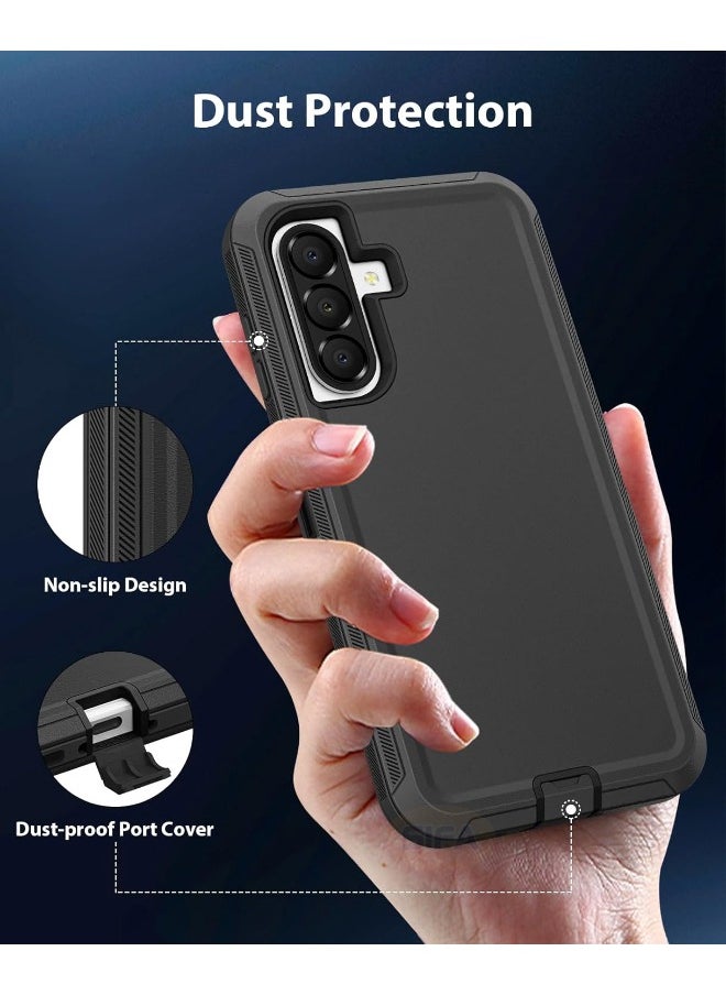 Samsung Galaxy A56 Case with HD Tempered Glass Screen Protector, Durable Shockproof 3-Layer Heavy Duty Phone Case, [Shockproof] [Drop-Proof] [Dust-Proof] Bumper Case for Samsung A56 5G 6.7″, Black