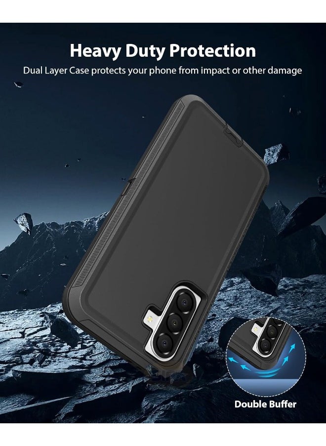 Samsung Galaxy A56 Case with HD Tempered Glass Screen Protector, Durable Shockproof 3-Layer Heavy Duty Phone Case, [Shockproof] [Drop-Proof] [Dust-Proof] Bumper Case for Samsung A56 5G 6.7″, Black