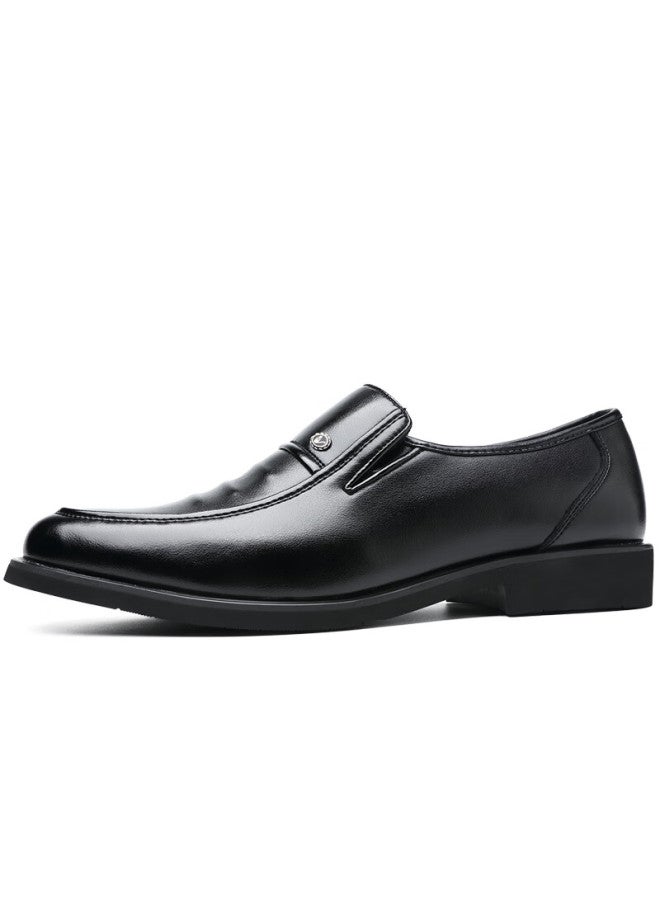 Poitulas Men's Fleece-lined Warm Slip-on Business Casual Leather Shoes Formal Cotton Shoes 9516 Black Size 44 - Image 2