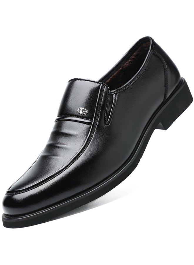 Poitulas Men's Fleece-lined Warm Slip-on Business Casual Leather Shoes Formal Cotton Shoes 9516 Black Size 44 - Image 1