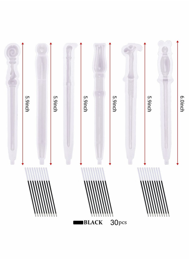 Captaintech Pen Epoxy Molds, Magic Wand Shape Ballpoint Silicone Mold with 30 Pieces of Black Refill for Diy Handmade Artwork, Pens, Candles, Resin Crafts (6Pcs)  - Image 2
