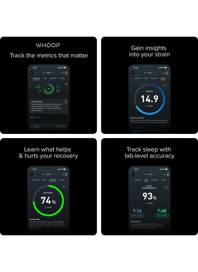 WHOOP 4.0 with 12 Month Subscription Wearable Health, Fitness & Activity Tracker Continuous Monitoring, Performance Optimization, Heart Rate Tracking Improve Sleep, Strain, Recovery, Wellness