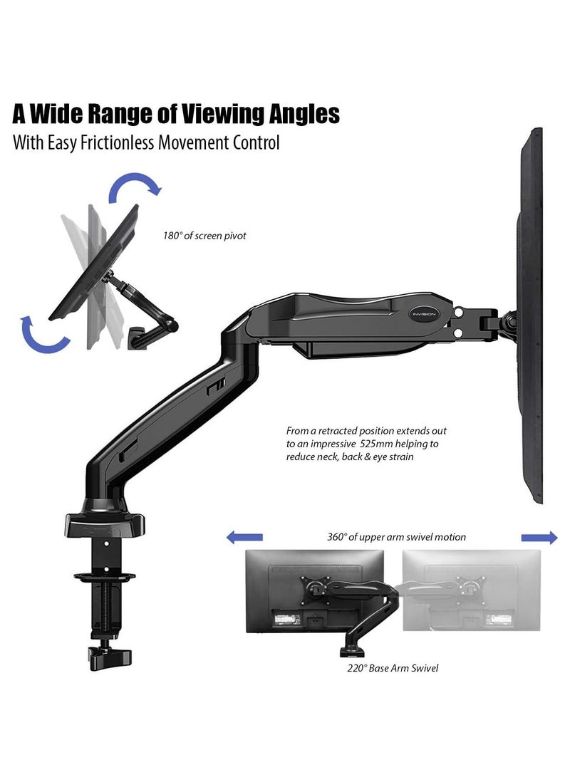 Height-Assisted Full Motion Single PC Monitor Arm Desktop Clamp Mount for 17-27in Adjustable Screens,75 to 100mm - Image 2