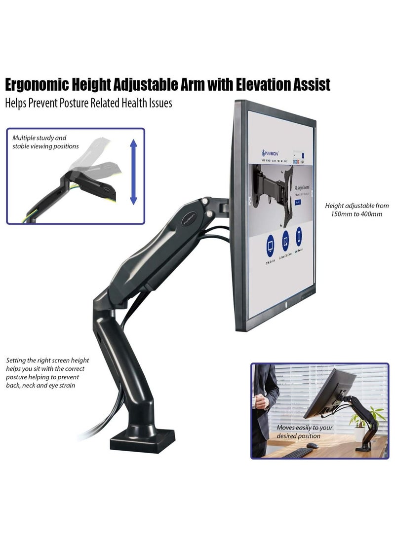 Height-Assisted Full Motion Single PC Monitor Arm Desktop Clamp Mount for 17-27in Adjustable Screens,75 to 100mm - Image 4