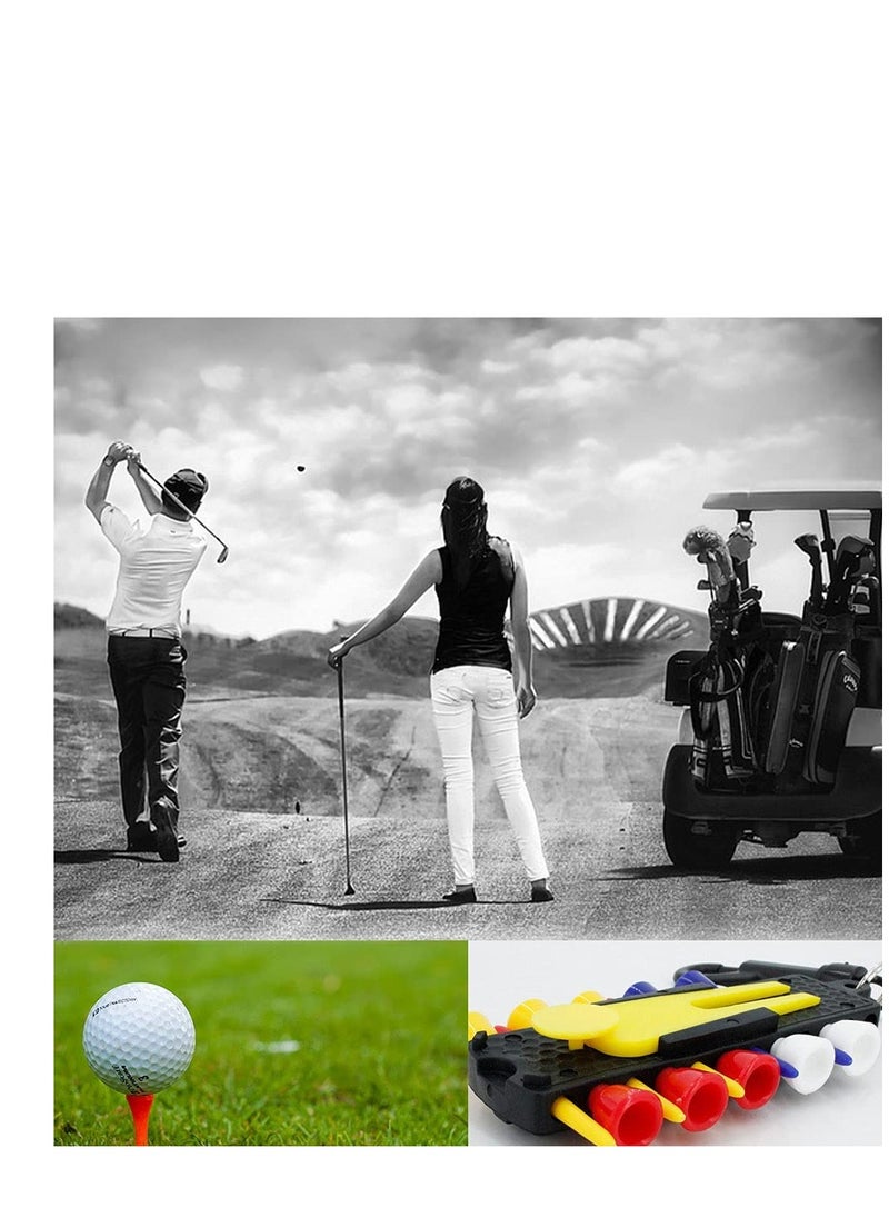 SYOSI - Golf Tees, Golf Tee Holder with 12 Golf Tees 3 Golf Ball Markers, Durable Plastic Step-UP Tees, 55mm Long with Keychain Golf Tee Holder, for Putting Driving Hitting Swing Training - Image 1
