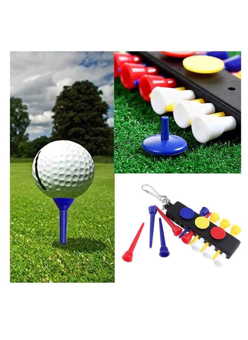 SYOSI - Golf Tees, Golf Tee Holder with 12 Golf Tees 3 Golf Ball Markers, Durable Plastic Step-UP Tees, 55mm Long with Keychain Golf Tee Holder, for Putting Driving Hitting Swing Training - Image 1