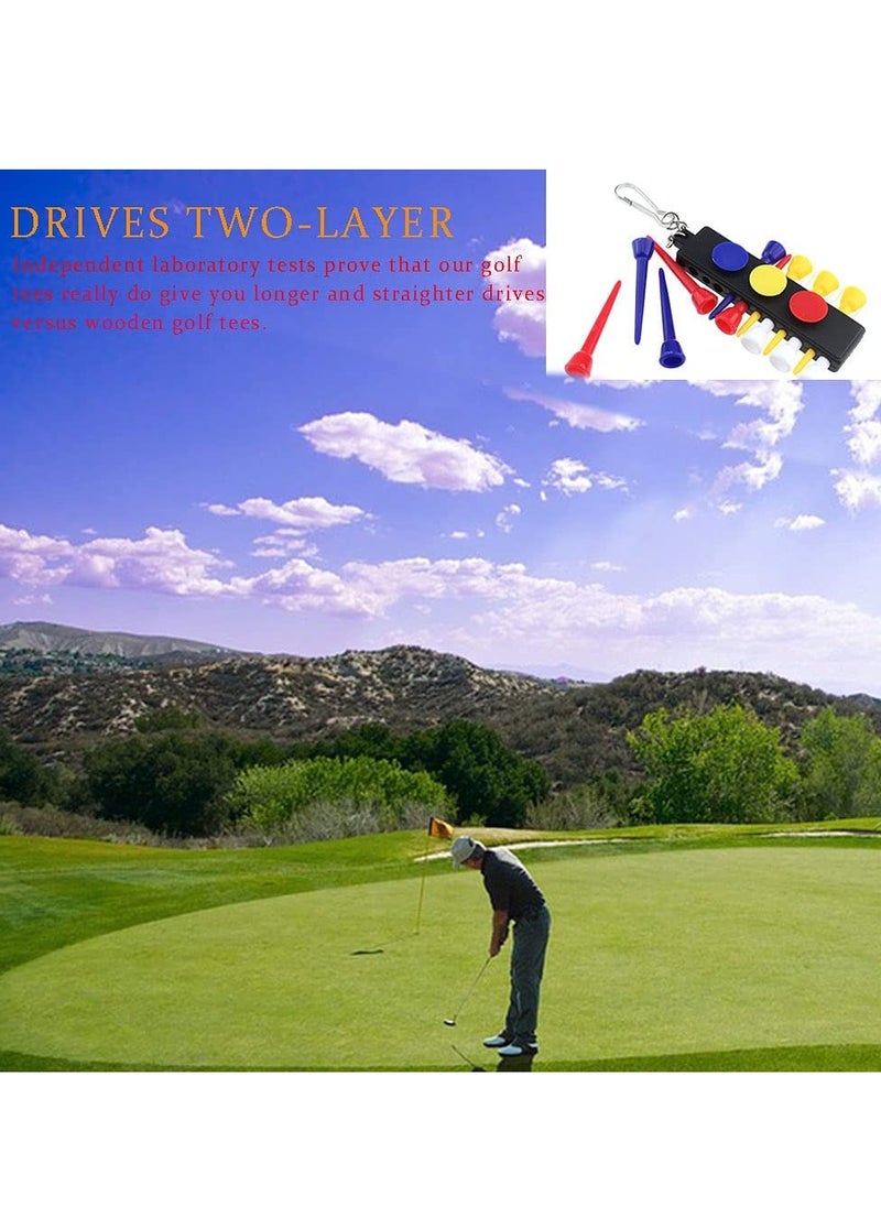 SYOSI - Golf Tees, Golf Tee Holder with 12 Golf Tees 3 Golf Ball Markers, Durable Plastic Step-UP Tees, 55mm Long with Keychain Golf Tee Holder, for Putting Driving Hitting Swing Training - Image 1