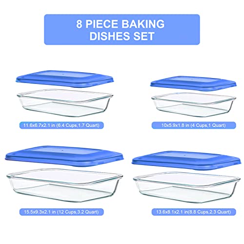 KOMUEE 8 Pieces Glass Baking Dish with Lids Rectangular Glass Baking Pan Bakeware Set with BPA Free Lids, Baking Pans for Lasagna, Leftovers, Cooking, Kitchen, Fridge-to-Oven, Red - Image 2