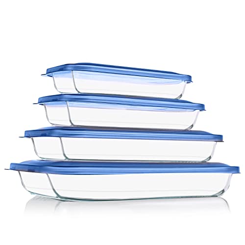 KOMUEE 8 Pieces Glass Baking Dish with Lids Rectangular Glass Baking Pan Bakeware Set with BPA Free Lids, Baking Pans for Lasagna, Leftovers, Cooking, Kitchen, Fridge-to-Oven, Red - Image 1
