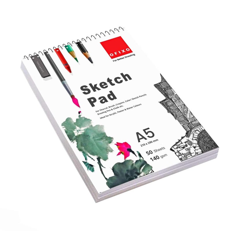 OFIXO 50 Sheet A5 Sketchbook Pack of 2-5.8 x 8.3 Inch 140 GSM| Top Spiral-Bound Sketchpad for Artists | Sketching and Drawing Acid Free Paper, for Doodling for Professional & acadmic use - Image 1