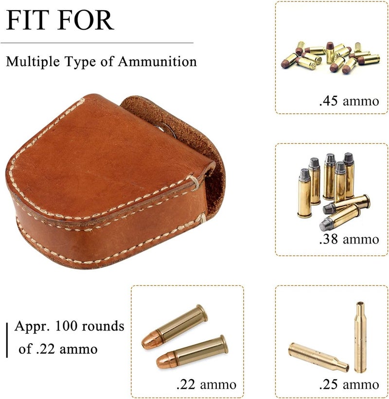 ‎KOSIBATE Ammo Pouch, Genuine Leather Ammo Holder Bag Storage for .22 22LR .38 .45 Hunting Military Belt Gun Ammo Case Brown - Image 5