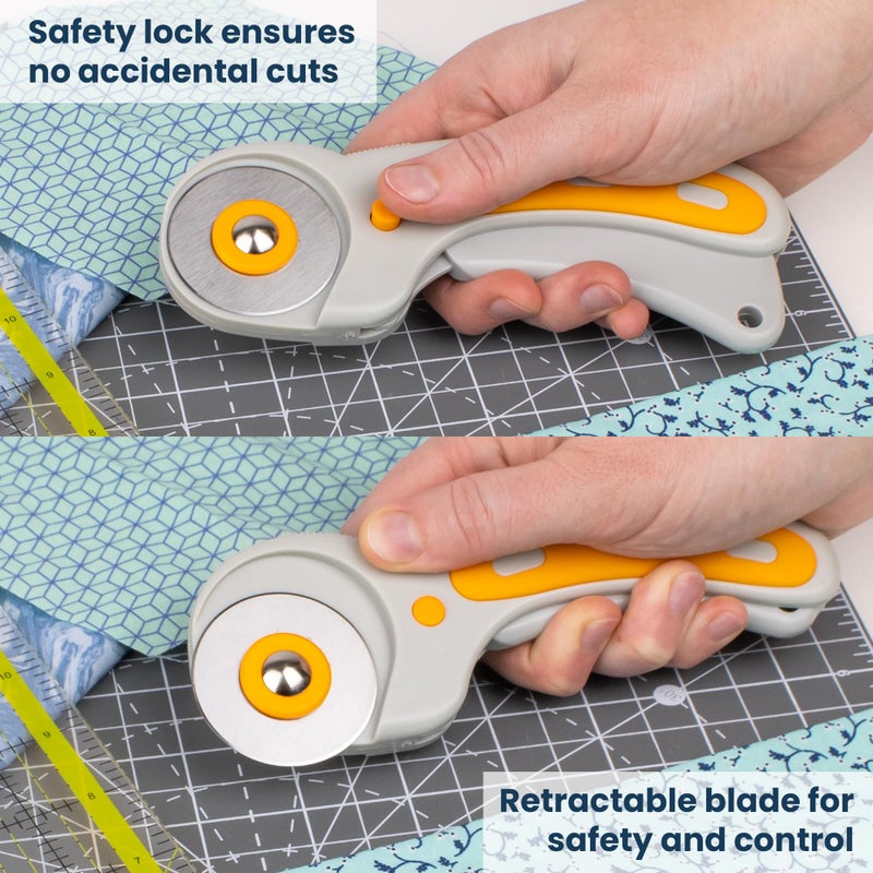 W.A. Portman WA Portman Rotary Cutter For Fabric with 5 Rotary Blades - 45mm Rolling Cutter with Safety Lock - Fabric Roller Cutting Wheel - T-Shirt Cutting Tool - Image 3