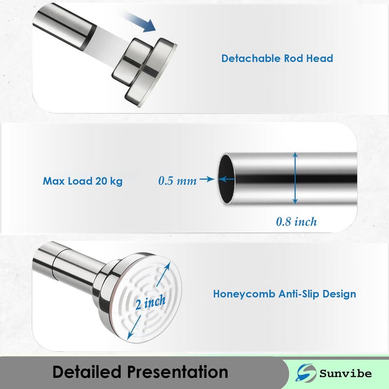 SUNVIBE (85cm To 140cm) Extendable Shower Curtain Tension Rod Non-Drilling Anti-Skid Spring Pull Rod - (Stainless Steel, Silver, 1 Piece) - Image 4