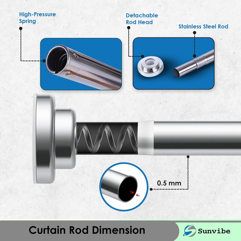 SUNVIBE (85cm To 140cm) Extendable Shower Curtain Tension Rod Non-Drilling Anti-Skid Spring Pull Rod - (Stainless Steel, Silver, 1 Piece) - Image 5