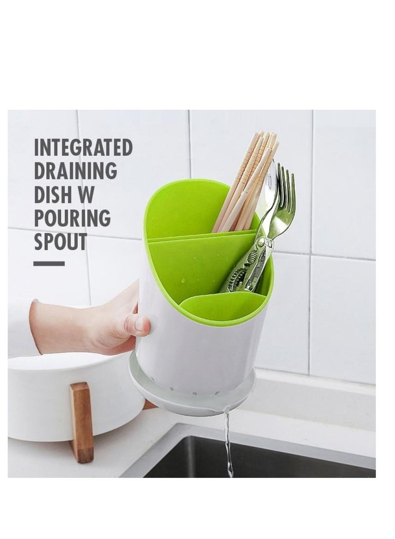 The kitchen utensil holder has a modern and innovative design, equipped with an integrated drainage system with a water drainage hole, making it ideal for storing and drying spoons, forks, knives, and chopsticks easily. - Image 1