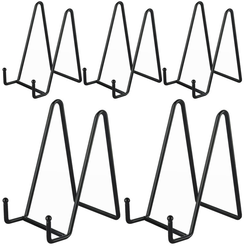IBosins 5 Pack 6 Inch Plate Holder Display Stands Metal Black Frame Stand for Picture Book Photo Easel Creation Collectibles