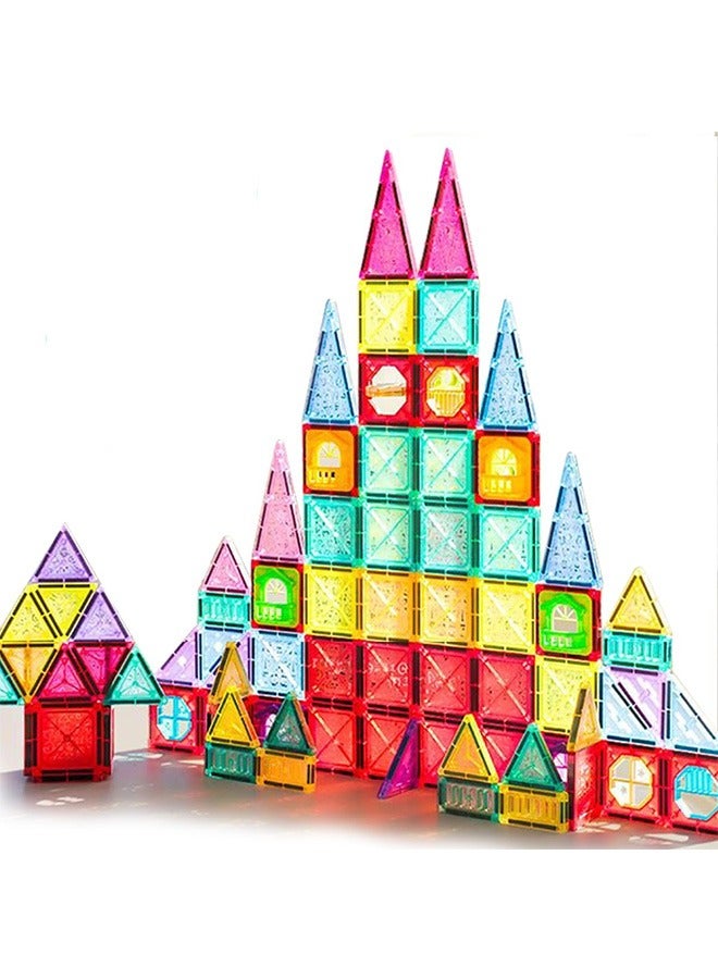 100-Piece Magnetic Tiles Building Blocks for Kids，Educational Kit 3D Building Construction Toy Set Clear Magnetic Stacking Block，Preschool Learning Construction Set for Boys  Girls – Creative Montessori Sensory Play（random patterns） - Image 1