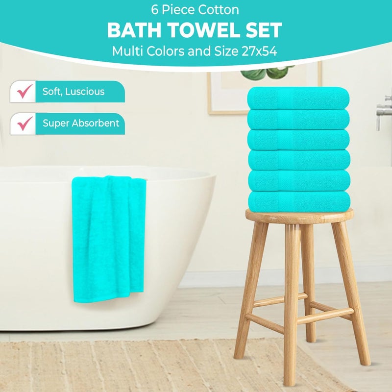 KAHAF COLLECTION Pack of 6 Bath Towels 27 x 54 Inches, 100% Cotton, Larger & Lighter Weight, Quicker to Dry, Super Soft and Absorbent, Perfect for Bathroom (Aqua, Pack of 6 (27''x54'')) - Image 4