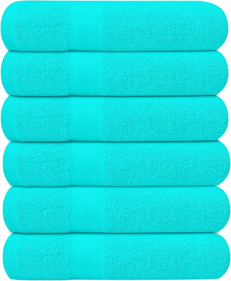 KAHAF COLLECTION Pack of 6 Bath Towels 27 x 54 Inches, 100% Cotton, Larger & Lighter Weight, Quicker to Dry, Super Soft and Absorbent, Perfect for Bathroom (Aqua, Pack of 6 (27''x54'')) - Image 1