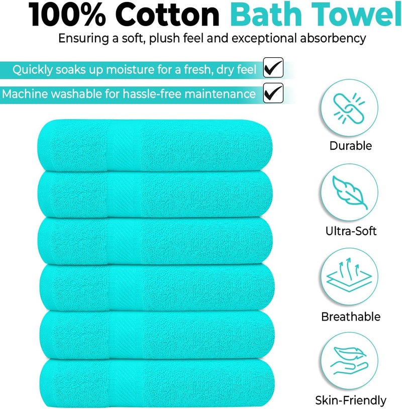 KAHAF COLLECTION Pack of 6 Bath Towels 27 x 54 Inches, 100% Cotton, Larger & Lighter Weight, Quicker to Dry, Super Soft and Absorbent, Perfect for Bathroom (Aqua, Pack of 6 (27''x54'')) - Image 2
