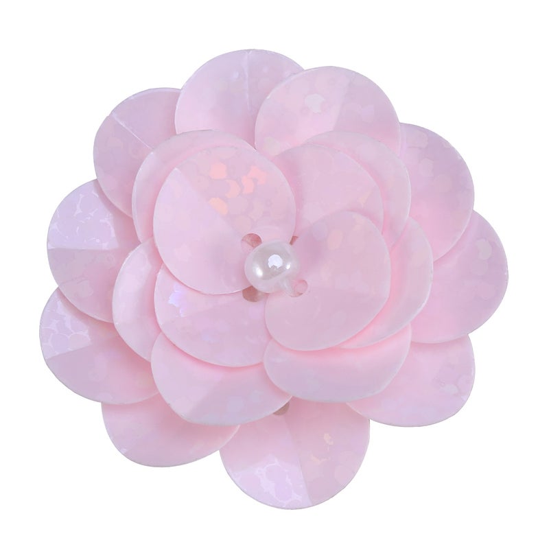 Small Applique Patch 3D Beading Flower Sequin Embroidered Lace Fabric Sew on Wedding Dress Cloth Accessory (Pink) - Image 1