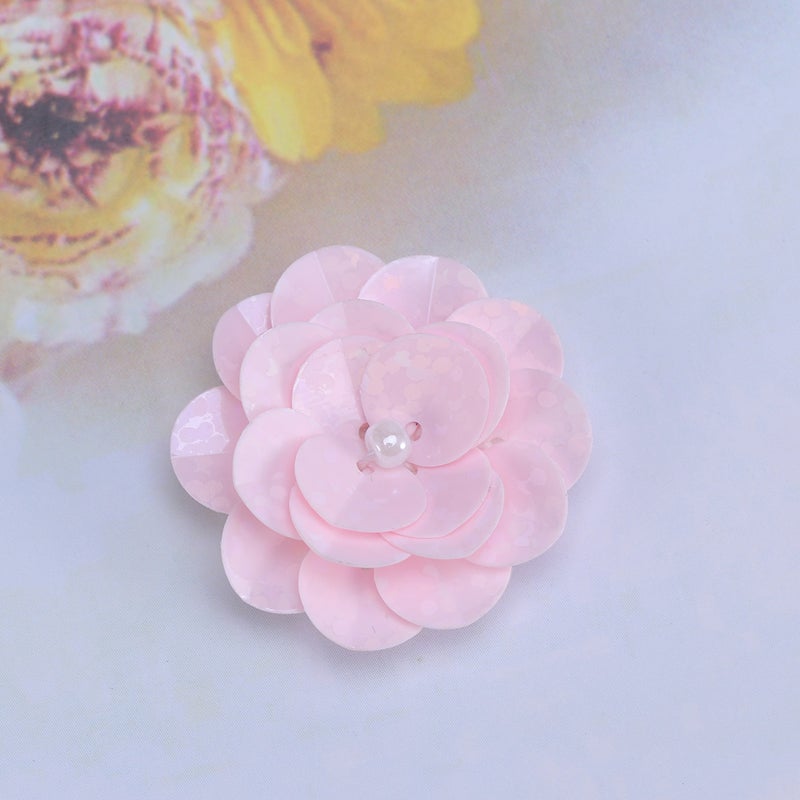 Small Applique Patch 3D Beading Flower Sequin Embroidered Lace Fabric Sew on Wedding Dress Cloth Accessory (Pink) - Image 4