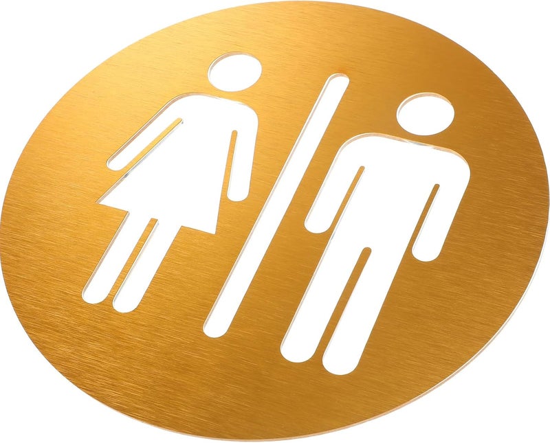 Hotop Men and Women Bathroom Sign 7.87 x 7.87 Inch Metal Unisex Restroom Door Signs Decor for Office Businesses Restaurant Home Bathroom Wall Decor Adhesive Backed (Gold) - Image 5