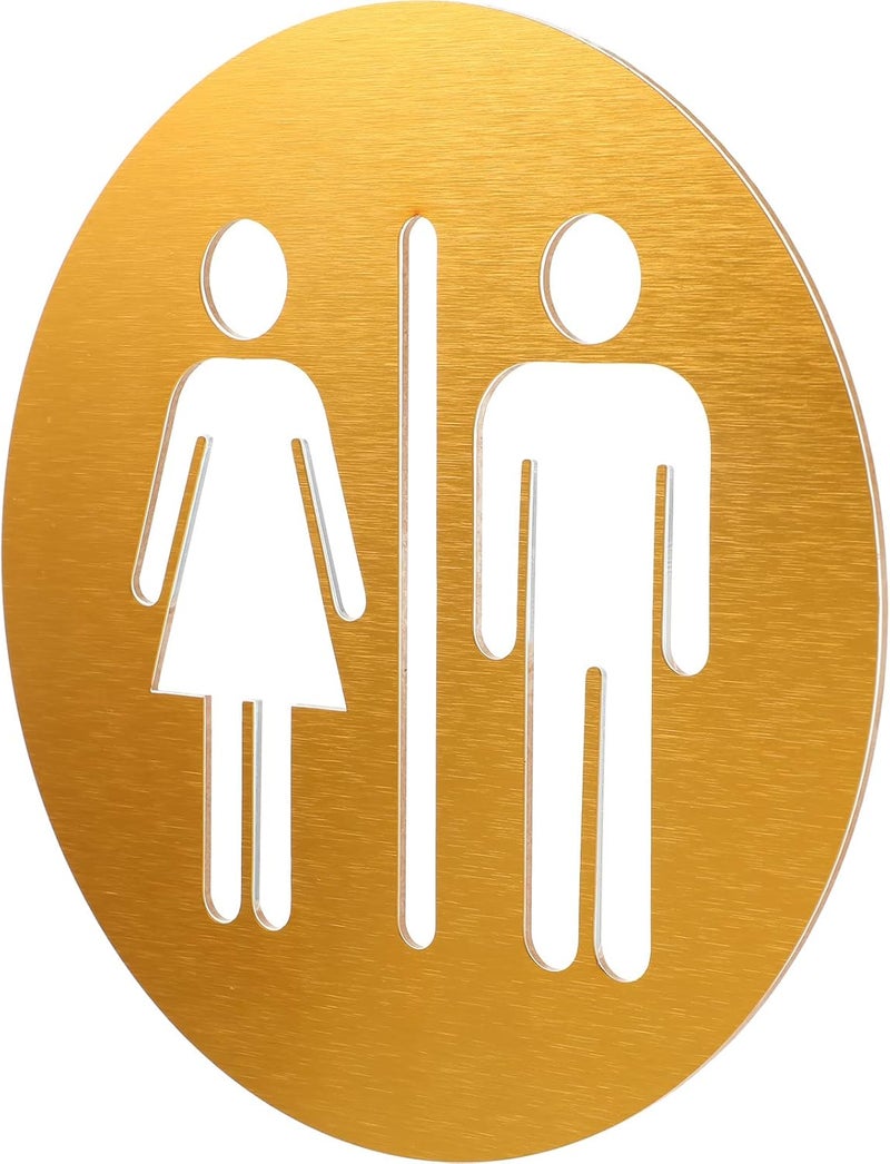 Hotop Men and Women Bathroom Sign 7.87 x 7.87 Inch Metal Unisex Restroom Door Signs Decor for Office Businesses Restaurant Home Bathroom Wall Decor Adhesive Backed (Gold) - Image 2