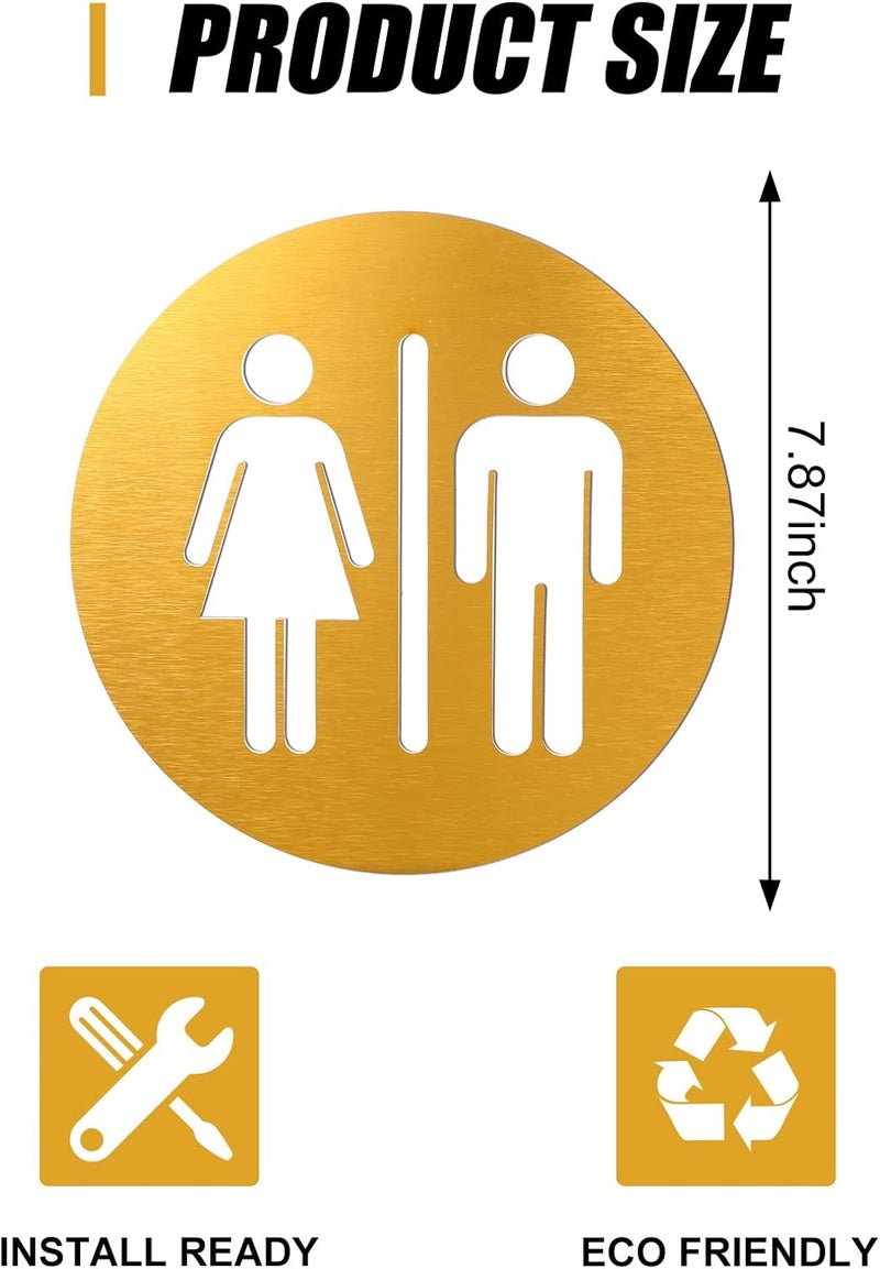 Hotop Men and Women Bathroom Sign 7.87 x 7.87 Inch Metal Unisex Restroom Door Signs Decor for Office Businesses Restaurant Home Bathroom Wall Decor Adhesive Backed (Gold) - Image 3