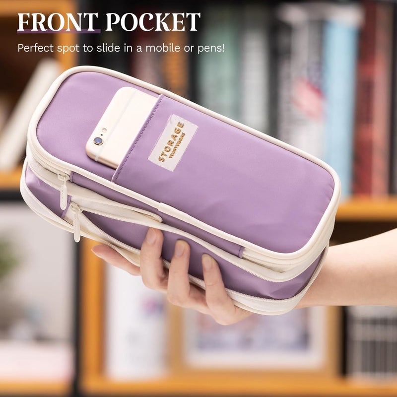 Lupro Large Capacity Pencil Pouch Cute Korean Aesthetic Pen Case for Girls, Boys, Kids, Women - Big Zipper Stationery Organizer for School, College, Office & Return Gifts, Pack of 1 (Pastel Purple) - Image 5