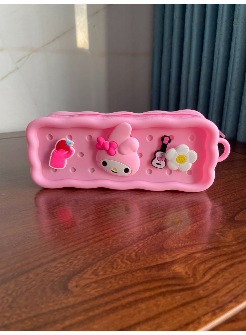 1 قطعة من حافظة أقلام الرصاص المصنوعة من السيليكون الوردي على شكل حيوان كرتوني لطيف بسعة كبيرة وصندوق تخزين أدوات مكتبية للطلاب، حقيبة أقلام رصاص مقاومة للأوساخ هدية العودة إلى موسم المدرسة - Image 3
