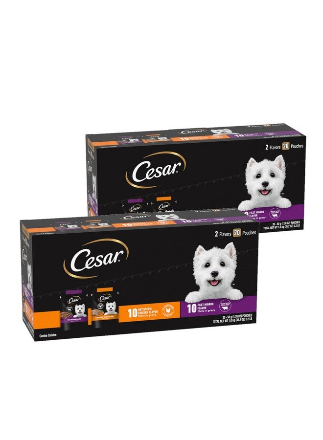 Cesar Filets In Gravy Wet Dog Food Filet Mignon Flavor And Rotisserie Chicken Flavor Variety Pack, 1.76 Oz. MiniPouches, 20 Pack (Pack Of 2) - Image 1