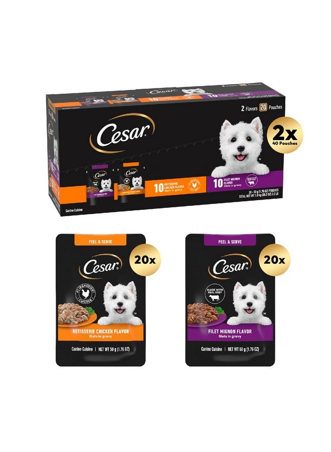Cesar Filets In Gravy Wet Dog Food Filet Mignon Flavor And Rotisserie Chicken Flavor Variety Pack, 1.76 Oz. MiniPouches, 20 Pack (Pack Of 2) - Image 2