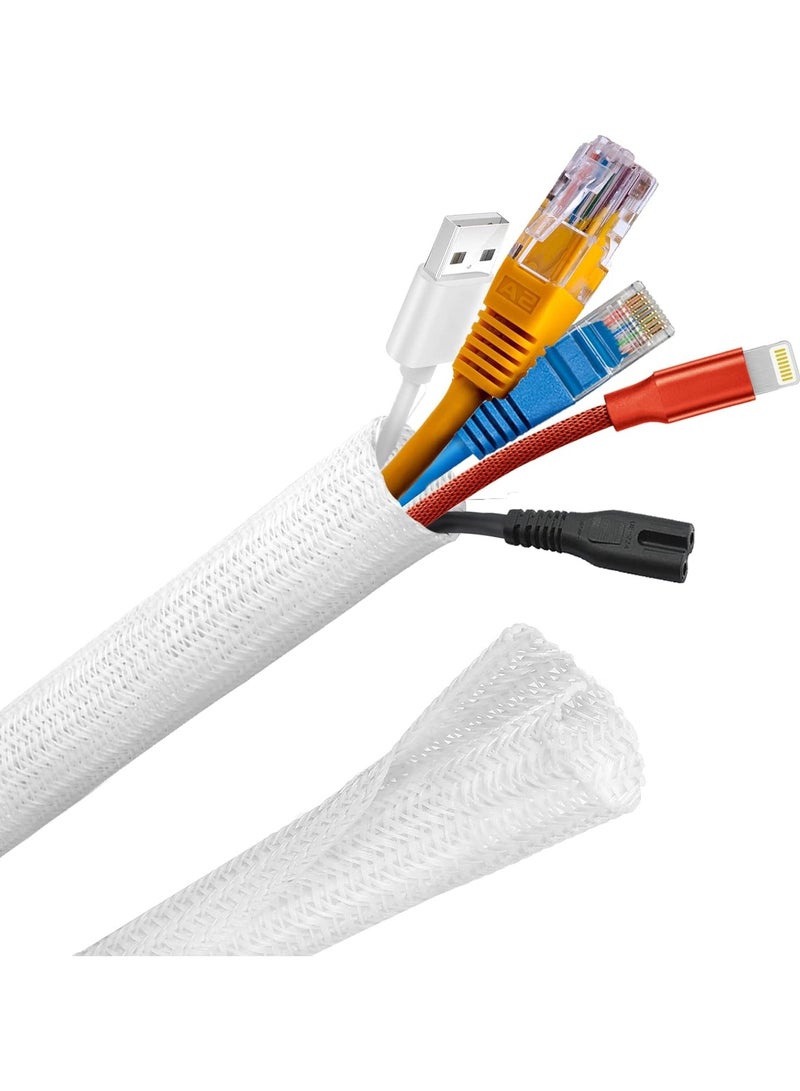 NNEWVANTE Cable Tidy Sleeve, 3m Cable Management Tube for PC/TV, Diameter 30mm, Self Adhesive Protector Wire Tidy Organiser for Home, Office - White - Image 1