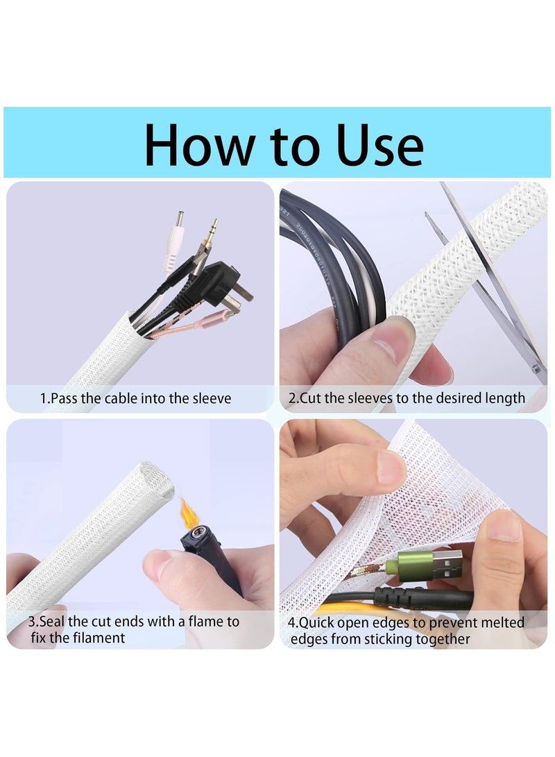 NNEWVANTE Cable Tidy Sleeve, 3m Cable Management Tube for PC/TV, Diameter 30mm, Self Adhesive Protector Wire Tidy Organiser for Home, Office - White - Image 5