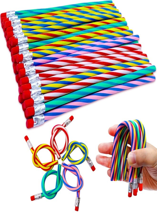 Blvochnnt 35 Pcs 7 Inch Flexible Soft Pencils, Magic Bend Colorful Stripe for Valentine's Day, Children's Day Gift, Students, Classroom Gifts, Back to School Supplies - Image 1