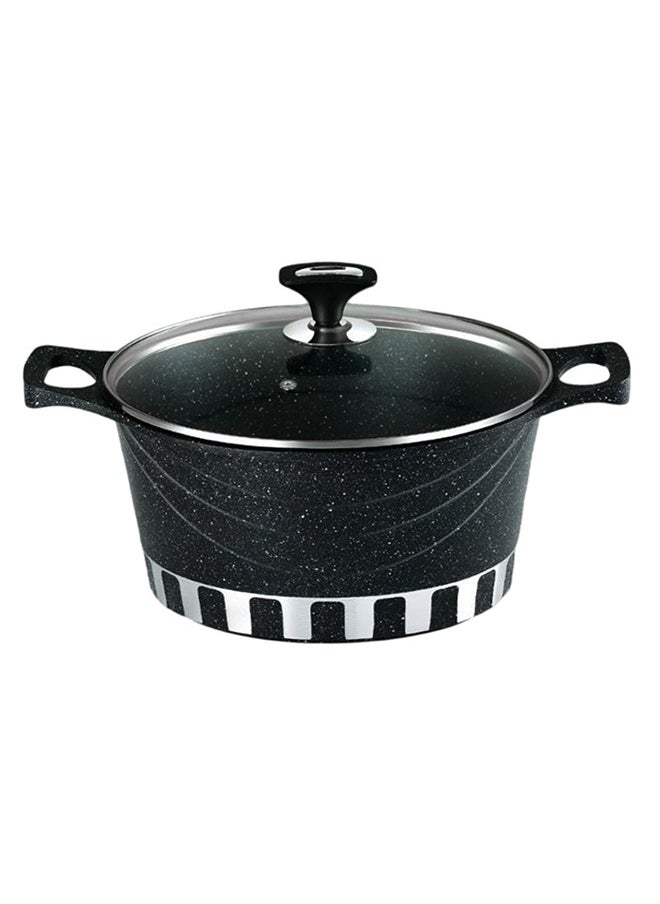 RK - ROYAL KITCHEN Cresta Super Non Stick Diecast Casseroles Set – 12 Pcs (Sizes 20 to 32 cm) with Glass Lids & Spoons, Marble Coated Black, High-Quality Aluminium, Food Grade, Dishwasher Safe, Bio Plus System, Cold Handle, Korean Technology - Image 1