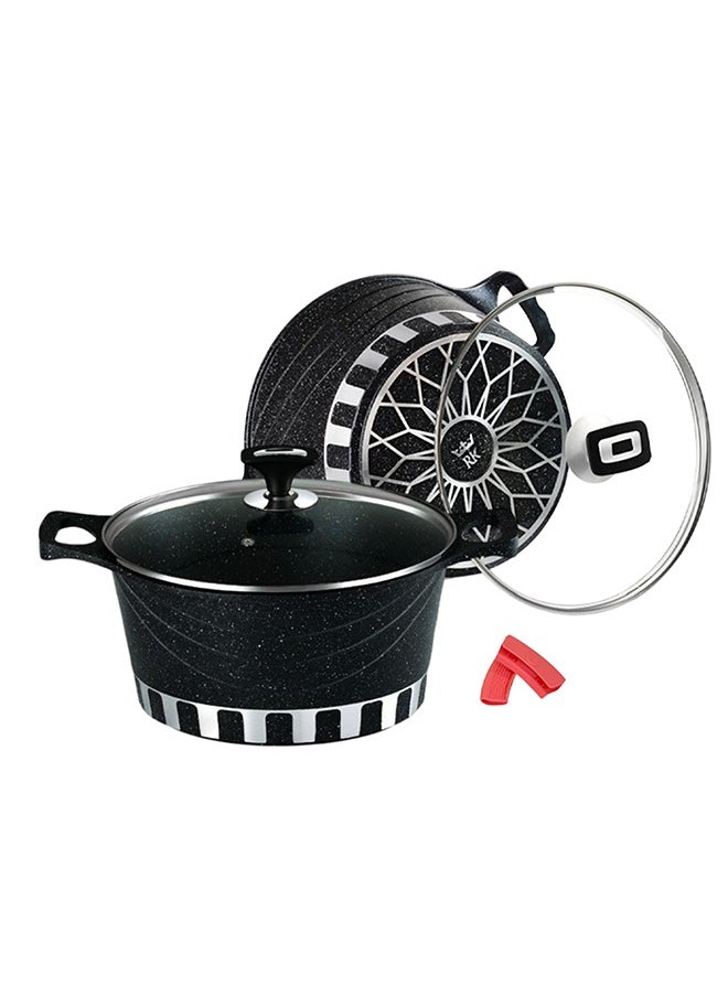 RK - ROYAL KITCHEN Cresta Super Non Stick Diecast Casseroles Set – 12 Pcs (Sizes 20 to 32 cm) with Glass Lids & Spoons, Marble Coated Black, High-Quality Aluminium, Food Grade, Dishwasher Safe, Bio Plus System, Cold Handle, Korean Technology - Image 1