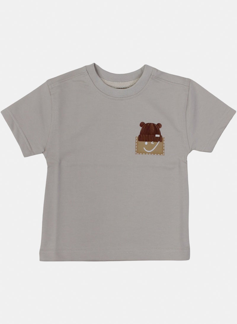 Berceau Baby Boys Cotton T-Shirt – Beige with Ice Cap Print – 1-2y - Image 1