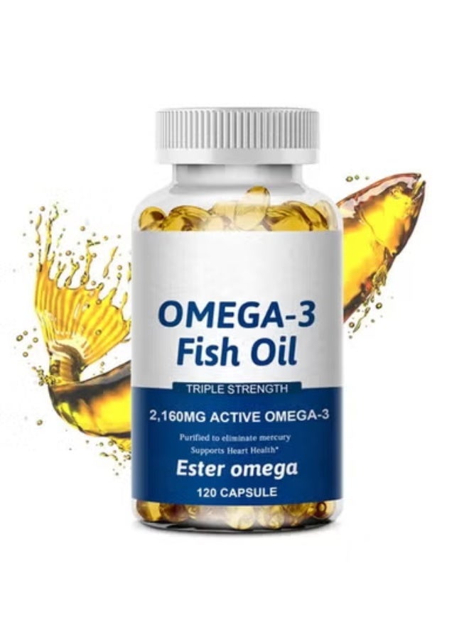 Omega Premium Omega 3 Fish Oil triple Strength Triglyceride EPA & DHA Heart Brain & Joint Support ardiovascular Support 120 Softgels Maintenance Norma Heart and Brain Function Pure Fish Oil - Image 1