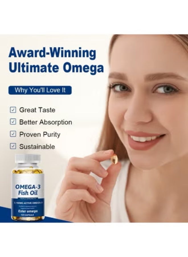 Omega Premium Omega 3 Fish Oil triple Strength Triglyceride EPA & DHA Heart Brain & Joint Support ardiovascular Support 120 Softgels Maintenance Norma Heart and Brain Function Pure Fish Oil - Image 2