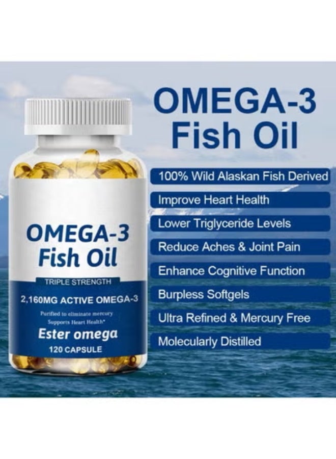 Omega Premium Omega 3 Fish Oil triple Strength Triglyceride EPA & DHA Heart Brain & Joint Support ardiovascular Support 120 Softgels Maintenance Norma Heart and Brain Function Pure Fish Oil - Image 5