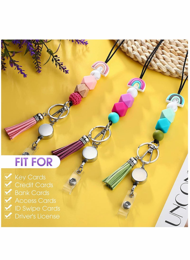 SYOSI Silicone Beaded Lanyards for ID Badges and Keys 3 Sets Boho Neck Lanyard Necklaces with Retractable Badge Reel Holders Tassel Keychain Strap Lanyard for Women Girls Teacher Students Nurses - Image 4